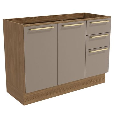 Balcão para Pia 120cm Botanic M624 com 2 Portas e 3 Gavetas Kappesberg Nogueira/Fendi