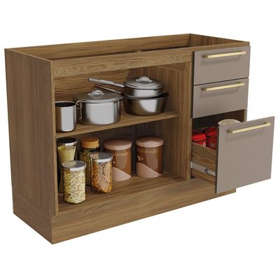 Balcão para Pia 120cm Botanic M624 com 2 Portas e 3 Gavetas Kappesberg Nogueira/Fendi