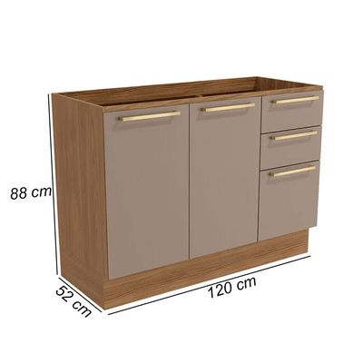 Balcão para Pia 120cm Botanic M624 com 2 Portas e 3 Gavetas Kappesberg Nogueira/Fendi