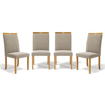 Kit Com 4 Cadeiras Maiara Madeira Maciça Estofadas Para Mesa De Jantar Veludo Bege 102
