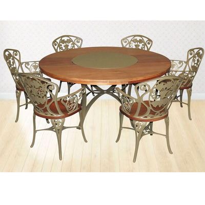 Conjunto Com Mesa 1,60m Madeira Giratória E 6 Cadeiras Poltronas Malbec Marrom