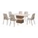 Mesa de Jantar Aço Nobre Aurora com 6 Cadeiras Estofadas e Revestidas em Tecido Sintético Champagne e Off White