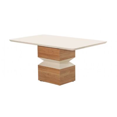 Mesa de Jantar Aço Nobre Aurora com 6 Cadeiras Estofadas e Revestidas em Tecido Sintético Champagne e Off White