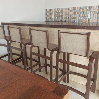 Banqueta De Alumínio Para área Externa Banco Para Balcão Bar Marrom Bege