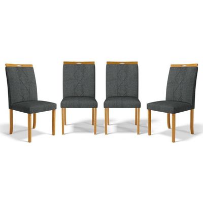 Kit Com 4 Cadeiras Ana Madeira Maciça Estofadas Para Mesa De Jantar Linho Chumbo 406