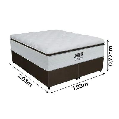 Box + Colchão De Molas Ensacadas Tower Gazin 1,93m King Branco / Marrom