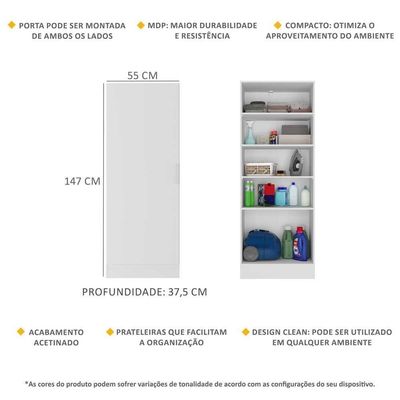 Armário Multiuso Lavanderia Com 1 Porta Multimóveis Branco