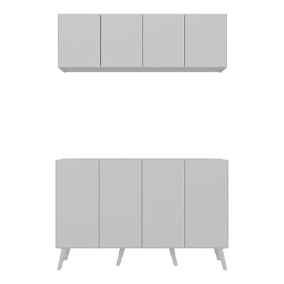 Conjunto Cantinho Do Café Retrô Armário E Aparador 4 Portas Multimóveis Mp1084 Branco Branco