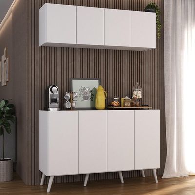 Conjunto Cantinho Do Café Retrô Armário E Aparador 4 Portas Multimóveis Mp1084 Branco Branco