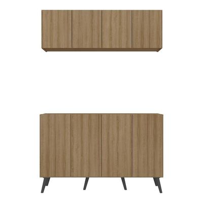 Conjunto Cantinho Do Café Retrô Armário E Aparador 4 Portas Multimóveis Mp1084 Rustic/preto