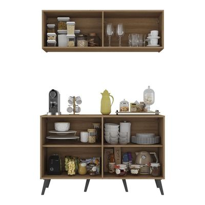 Conjunto Cantinho Do Café Retrô Armário E Aparador 4 Portas Multimóveis Mp1084 Rustic/preto