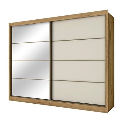 Guarda Roupa Sevilha 2 Portas de Correr Casal 6 Gavetas MDF Mademarcs Amendoa/Off White