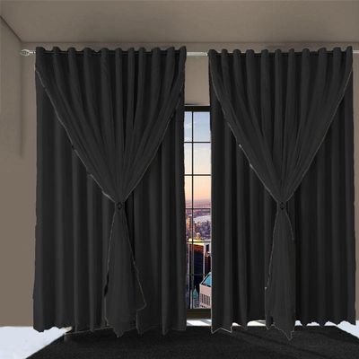 Cortina Sala E Quarto 3,50x2,50 Tecido Blackout Ana Preto