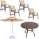 Conjunto Lótus Com Mesa 90cm Ripada 4 Poltronas Ombrelone 3,00m Com Base Marrom claro